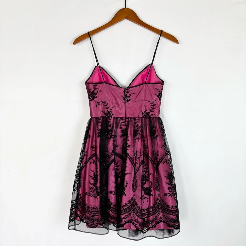 Vintage Y2K Morgan and Co‎ Lace Mini Flare Dress Pink Black Size 5/6 Formal
